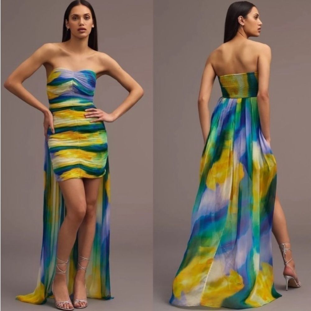 Anthropologie Vineet Bahl Blurred Sheer Mini Train Dress Size 28